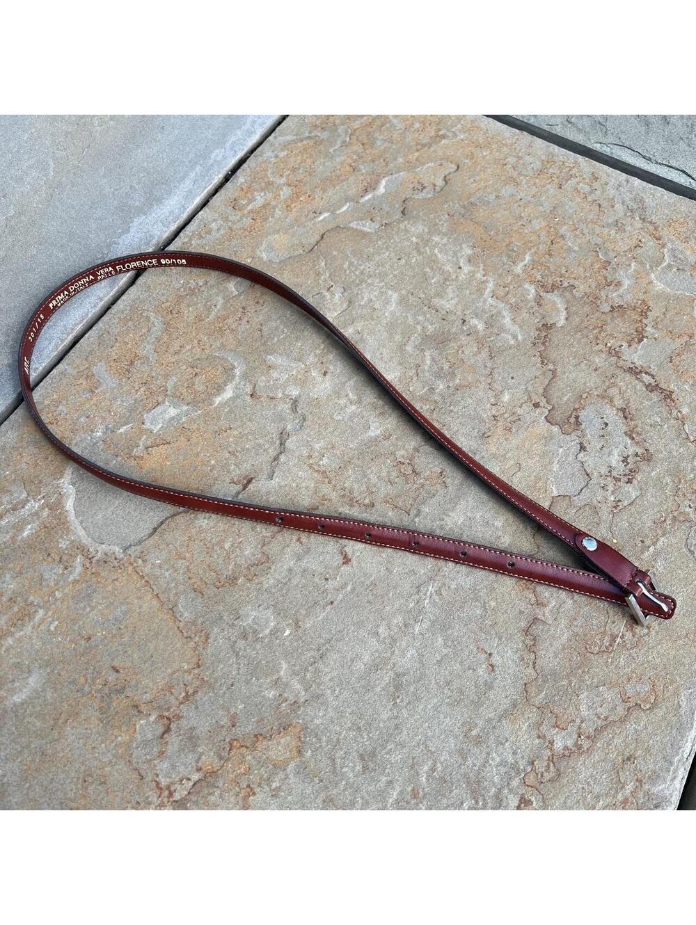 Vintage 80s Dark Brown Leather Thin Belt Made in Italy